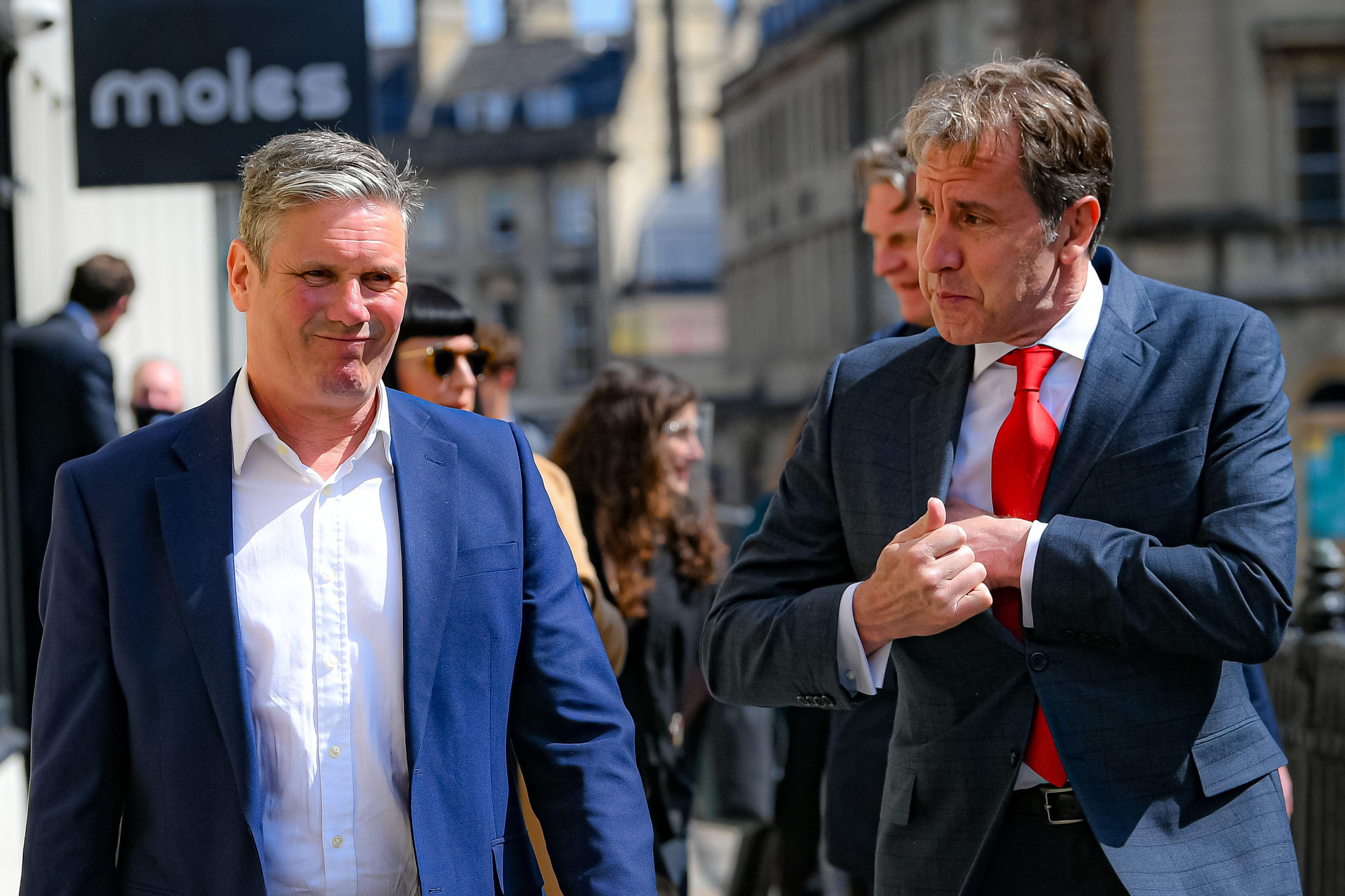 2F9JTDJ Labour leader Sir Keir Starmer, with Dan Norris during a visit to Bath, to support West of England metro mayoral candidate Dan Norris and mark Labour's launch of an independent Commission to rebuild Britain's high streets. Picture date: Monday April 19, 2021.