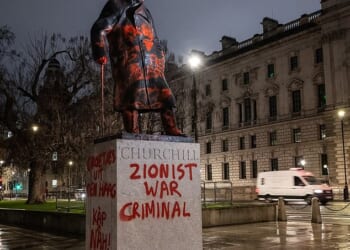 Churchill's statue, located only metres from the Houses of Parliament, was vandalised in the early hours of Friday morning