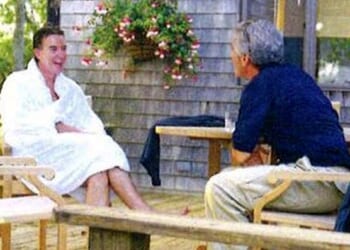 Peter Mandelson (left) previously claimed he was 'kept separate' from the 'sexual side' of paedophile financier Jeffrey Epstein (right)