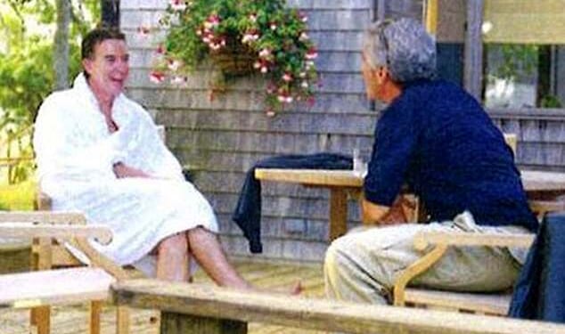 Peter Mandelson (left) previously claimed he was 'kept separate' from the 'sexual side' of paedophile financier Jeffrey Epstein (right)