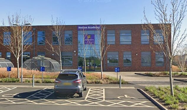 Andrew Peacock, a former deputy head of maths at Hetton Academy (pictured), was spotted walking naked in the street by terrified pub goers