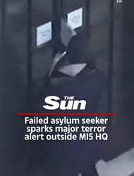 Moment asylum seeker sparks terror alert leaving ‘fake stick of dynamite’ outside MI5 base