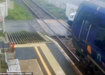 William Backhouse managed to escape unharmed after the Northern Rail train ploughed into the front of his van at 49mph at Braystones station in Cumbria
