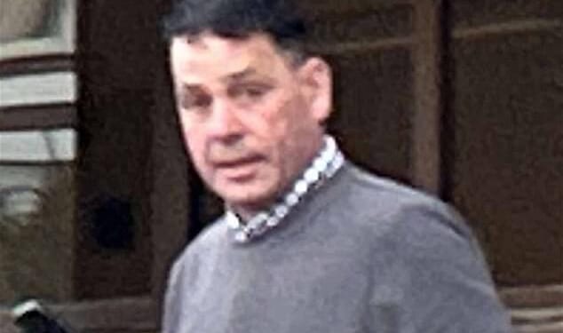 Patrick Maughan, 54, is pictured outside court. Maughan disputes encouraging or assisting his son