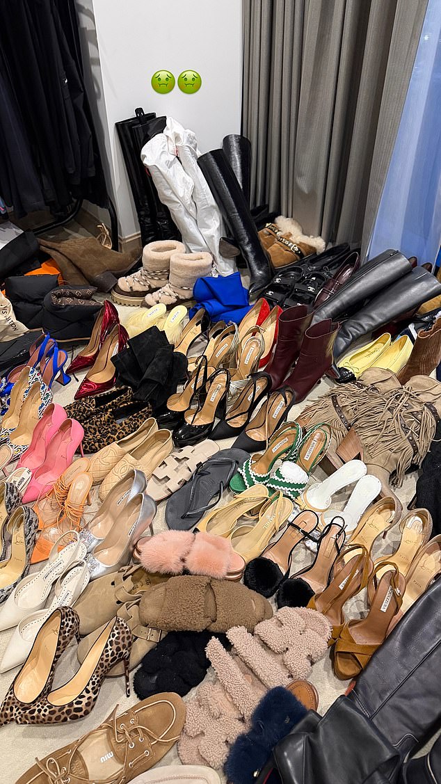Prior to her breakdown, she shared further insight to her big move as she shared a snap of her extensive shoe collection and also the mass of boxes she had to unpack, while penning: 'If I never see another cardboard box again it will be a day too soon'