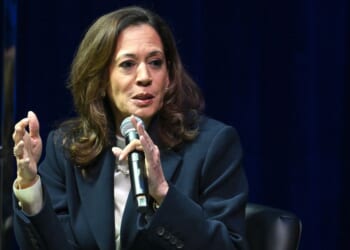 Former Vice President Kamala Harris speaks onstage during her "107 Days" book tour at Tabernacle on Oct. 8, 2025, in Atlanta, Georgia.