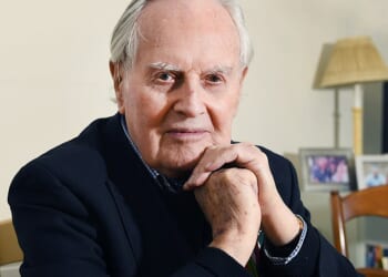 Former WW2 fighter pilot Colin Bell DFC pictured celebrating his 100th birthday at his home in Goudhurst, Kent