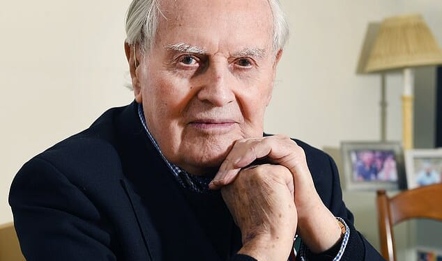 Former WW2 fighter pilot Colin Bell DFC pictured celebrating his 100th birthday at his home in Goudhurst, Kent