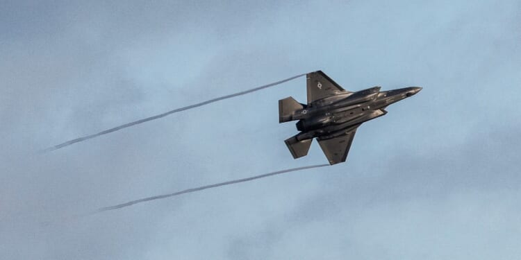 An F-35 fighter plane takes off from RAF Lakenheath on Jan. 7, 2026, in Mildenhall, England.