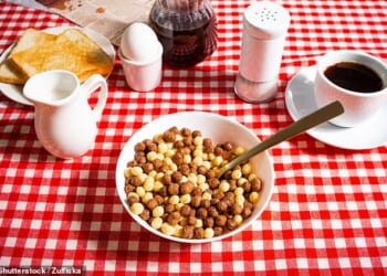 If you like a cup of coffee with your morning cereal, you might be blocking most of the nutrients in your breakfast (stock image)