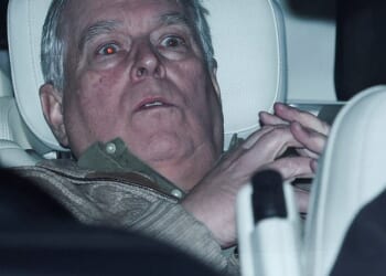 Andrew is pictured being driven away from a police station after being arrested on suspicion of misconduct in public office on February 19, 2026