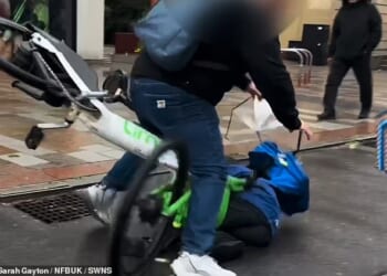 Floating bus stops that put cyclists in direct conflict with pedestrians boarding and leaving buses do not follow British Standards guidance (pictured: a child run down in September 2024)