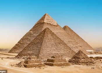 A new paper has claimed that the ancient Egyptians did not build the three main pyramids at Giza (Pictured) and only claimed them millennia after their construction