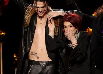 Sharon Osbourne broke down in tears as she took to the stage during the 2026 GrammyAwards in Los Angeles on Sunday evening (pictured with Yungblud)