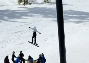 Shocking moment girl, 12, plunges 28ft from ski chairlift and misses safety net after slipping from parents’ hand