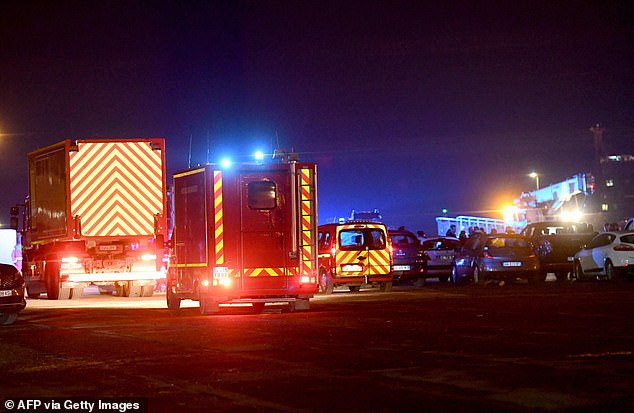 Emergency vehicles at Calais harbour following the tragedy on November 24, 2021