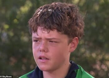A 13-year-old boy (pictured) who swam for four kilometres in dangerous swells to save his stranded family has been hailed a hero