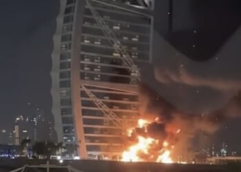 Fire and smoke were seen in the luxury Burj Al Arab hotel on Dubai's Palm archipelago