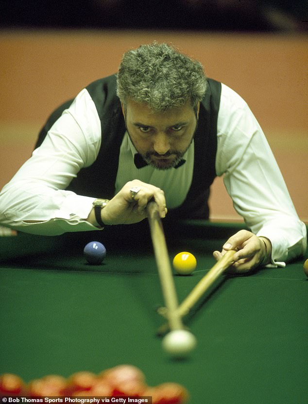 Virgo playing in the World Snooker Championship at the Crucible in Sheffield in 1990