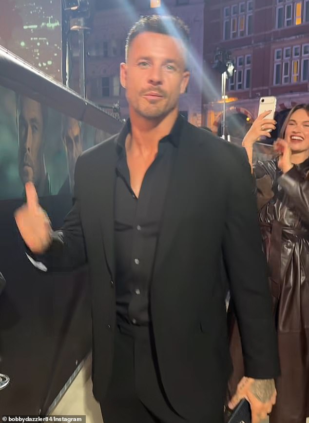 Bobby Hanton at the Leicester Square premiere of Crime 101... with Lily in the background