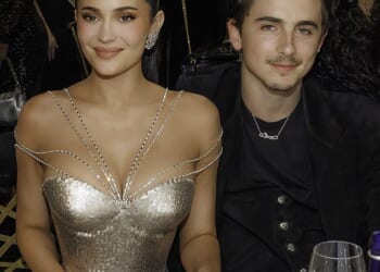 Timothee Chalamet appeared flustered as he's asked about wedding to Kylie Jenner in Q&A session with director Richard Curtis on Sunday (pictured with Kylie at the Golden Globes)