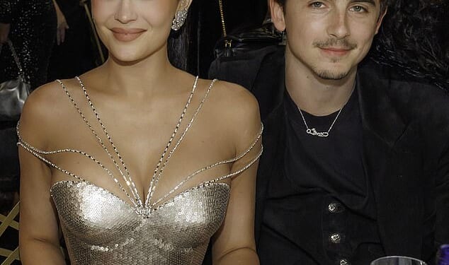 Timothee Chalamet appeared flustered as he's asked about wedding to Kylie Jenner in Q&A session with director Richard Curtis on Sunday (pictured with Kylie at the Golden Globes)