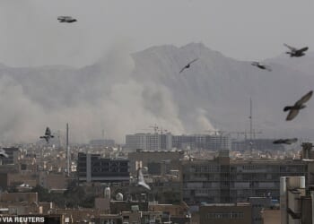 Smoke can be seen rising over Tehran, Iran Saturday morning after the US and Israel conducted 'major' operations after nuclear negotiations between the US and Iran broke down