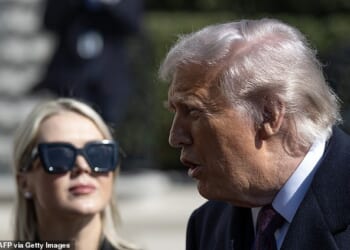 Donald Trump is joined by press secretary Karoline Leavitt as he speaks to reporters on the South Lawn before heading to Texas on Friday