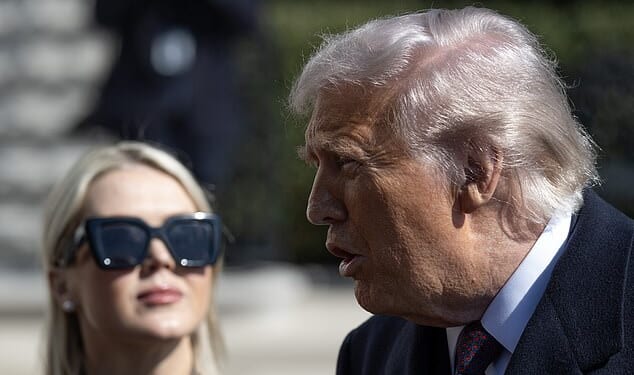 Donald Trump is joined by press secretary Karoline Leavitt as he speaks to reporters on the South Lawn before heading to Texas on Friday