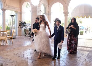 Erin Elmore, the director of Art in Embassies at the U.S. Department of State, arrives for her wedding to White House deputy chief of staff Dan Scavino