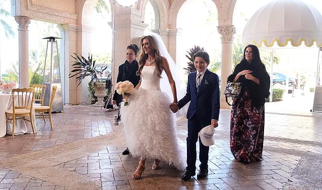 Erin Elmore, the director of Art in Embassies at the U.S. Department of State, arrives for her wedding to White House deputy chief of staff Dan Scavino