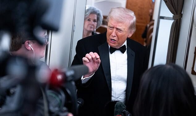 Tuxedo-clad Trump issues latest threat to Iran on Air Force One as he claims 'big powerful ships' are on their way
