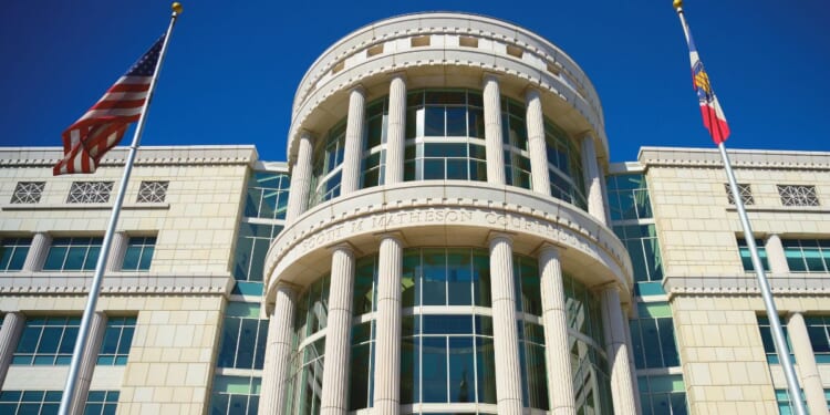 The courthouse landmark architecture in the historic district of Salt Lake City, Utah.
