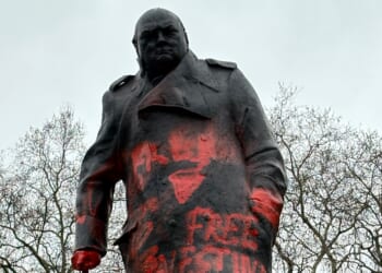 Winston Churchill statue in Westminster is defaced by pro-Palestine protesters
