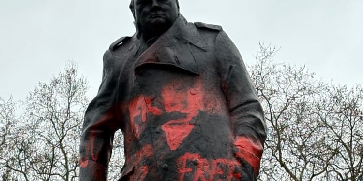 Winston Churchill statue in Westminster is defaced by pro-Palestine protesters