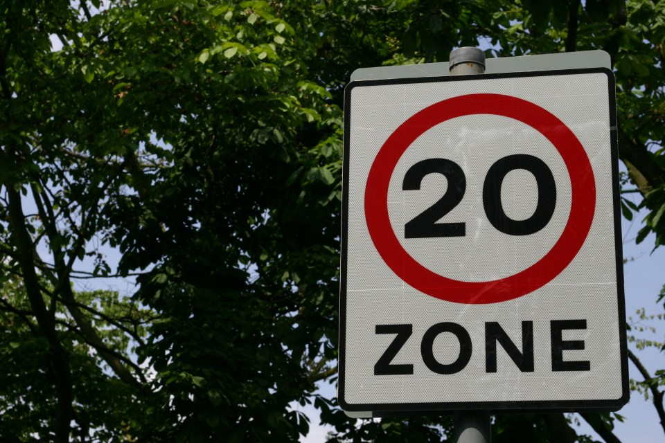 A roadside speed restriction sign indicating a 20 mph zone.
