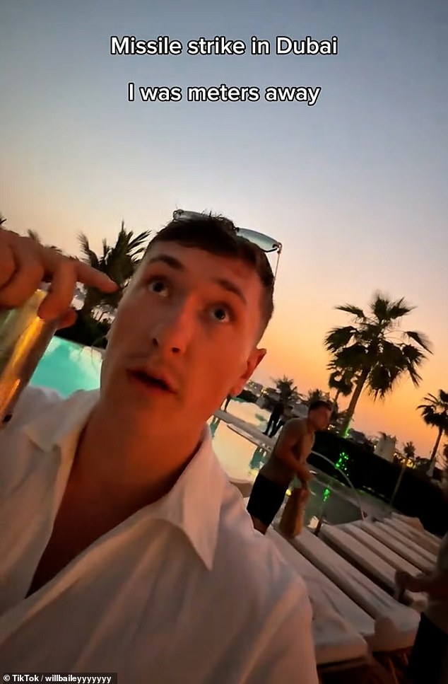 British influencer Will Bailey, who was close to the Fairmont hotel in Dubai, expressed his shock as the missile landed just metres away from him