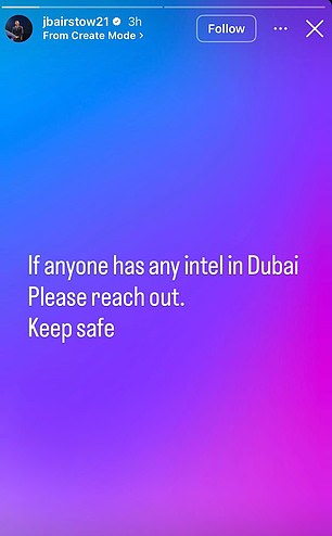 Bairstow took to Instagram on Sunday morning appealing for help