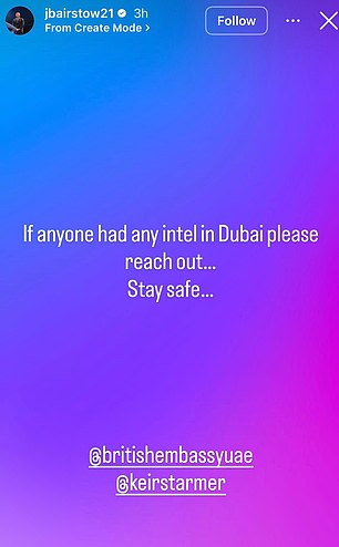 He posted again tagging in Sir Keir Starmer and the British Embassy in the United Arab Emirates