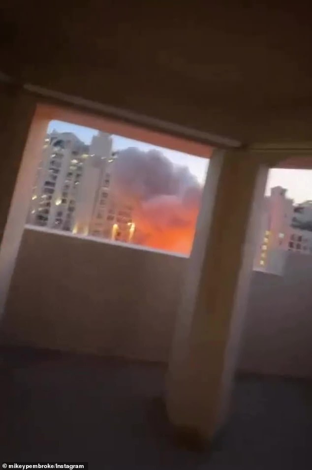 Pembroke shared footage of buildings on fire nearby and explained that he had seen a missile flying, 'literally next to me'