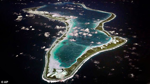 An aerial view of the Diego Garcia base in the Chagos archipelago