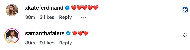 Luisa's post was commented on by Kate who left a string of red hearts underneath Luisa's post. Luisa's close friend Sam Faiers also shared a similar message