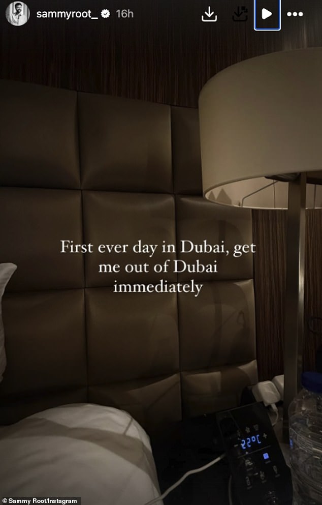 Love Island alum Sammy Root reflected on his poorly timed visit to Dubai as he revealed it was his first day in the UAE when the strikes began