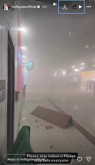 She also shared visuals of debris littered across the floor, as she urged: 'Please stay indoors. Please stay safe everyone'