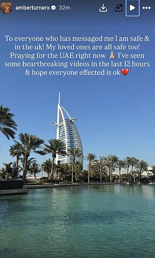 TOWIE star Amber Turner relocated to Dubai in 2023, but she assured fans she was safe in the UK attending the BRITs at the time of the air strikes