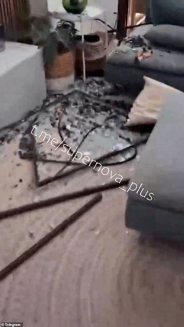 In the video, the man said: 'No joking guys, we have just been hit by a drone...it stinks of oil in here'