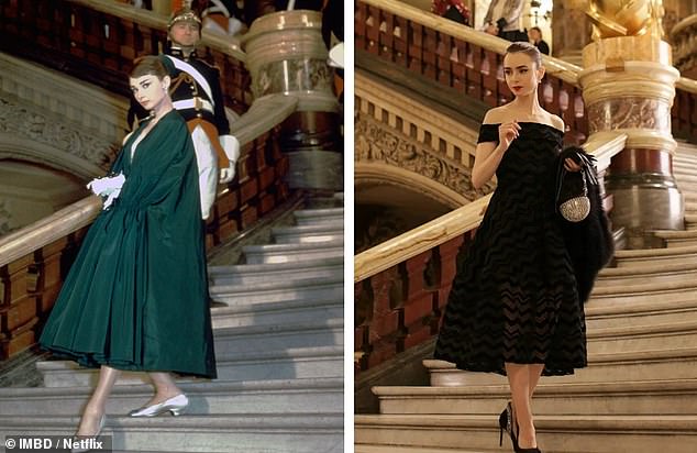 Within her subtle campaign to play the part, Lily has been paying homage to Audrey by recreating her style and onscreen looks in Netflix's Emily In Paris (Audrey pictured in Funny Face/ Lily pictured in Emily In Paris)