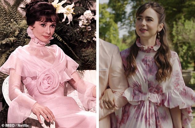 The Emily In Paris star is set to play Audrey in a film about the making of her famous 1961 film Breakfast At Tiffany's (Audrey pictured in Homages/ Lily pictured in Emily In Paris)