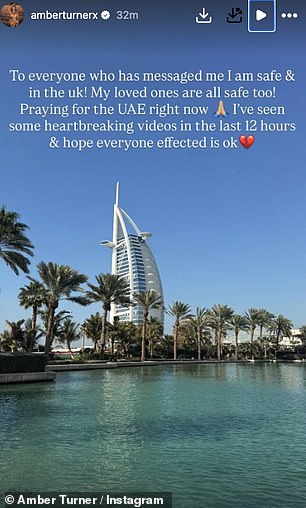 TOWIE star Amber Turner relocated to Dubai in 2023, but she assured fans she was safe in the UK attending the BRITs at the time of the air strikes