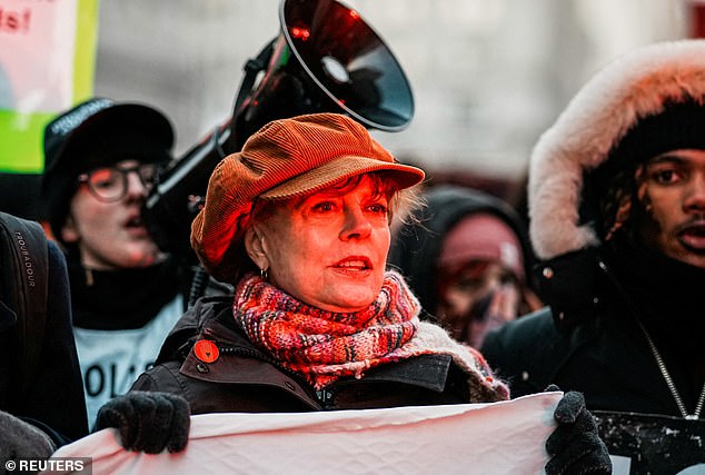 The 79-year-old actress said Friday in a press conference in Barcelona, Spain, that she had lost her talent agency representation over her remarks calling for a ceasefire between Israel and Hamas; pictured at an anti-ICE protest on January 30 in NYC